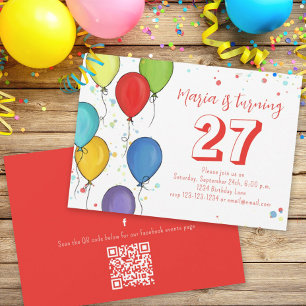 Convite Balões de Festa de Aniversário Confete Código QR F
