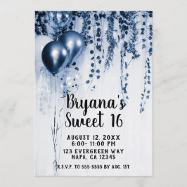 Convite Balões de Festa Metálicos Azuis Ivy Branco Sweet 1