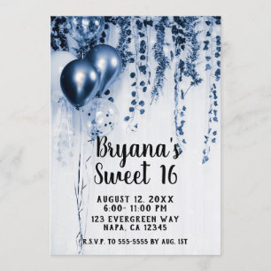 Convite Balões de Festa Metálicos Azuis Ivy Branco Sweet 1