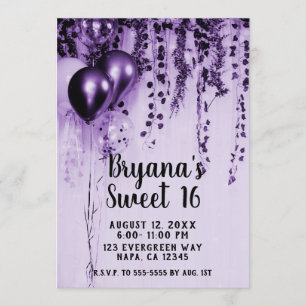Convite Balões de Festa Metálicos Roxos Ivy Branco Sweet 1