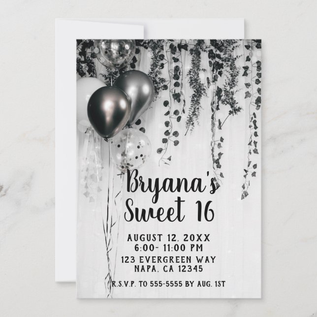 Convite Balões de Festa Metálicos Rustic Ivy Branco Sweet  (Frente)