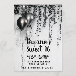 Convite Balões de Festa Metálicos Rustic Ivy Branco Sweet 
