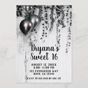 Convite Balões de Festa Metálicos Rustic Ivy Branco Sweet 