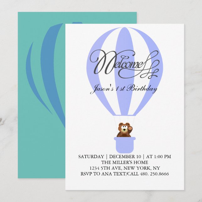 Convite Balões de festas de mel para o seu primeiro aniver (Frente/Verso)