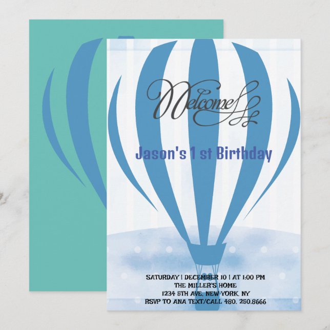 Convite Balões de festas de mel para o seu primeiro aniver (Frente/Verso)