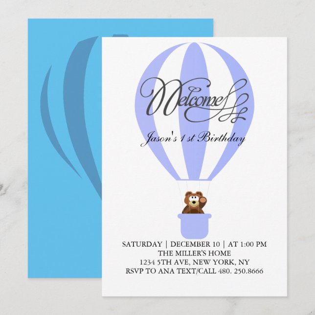 Convite Balões de festas de mel para o seu primeiro aniver (Frente/Verso)