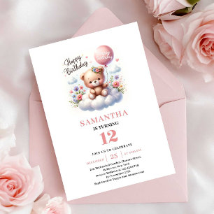 Convite Baloes de flores de ursinho fofo menina aniversári