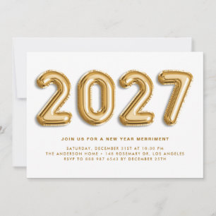 Convite Balões de Folha Dourada Festa de Ano Novo 2026