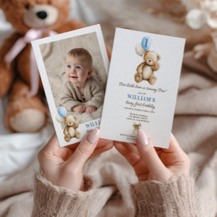 Convite Balões de Fotografias do Urso de Teddy primeiro an