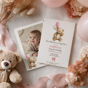 Convite Balões de Fotografias do Urso de Teddy primeiro an