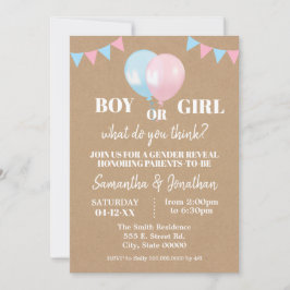 Convite Balões de gênero revelam rapaz ou bebê