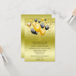 Convite Balões de Glitter Confetti 50º Aniversário de Casa