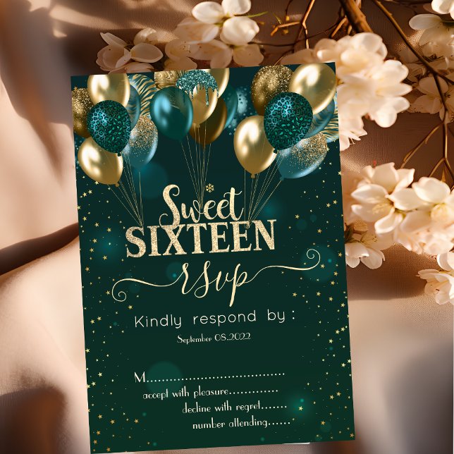 Convite Balões de Glitter Dourado Pingam Verde RSVP Doce 1 (Criador carregado)