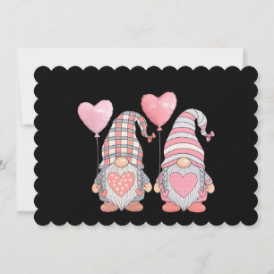 Convite Balões de Gnome de Casal de Coração Rosa do Dia do