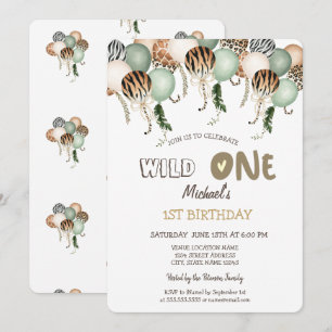 Convite Balões de Impressão Animal Aquarela Aniversário de
