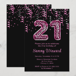 Convite Balões de Impressão aniversário de 21 anos Leopard