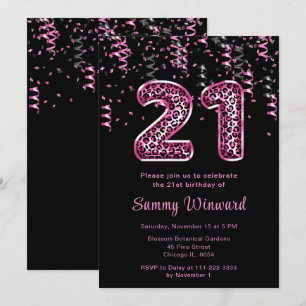 Convite Balões de Impressão aniversário de 21 anos Leopard