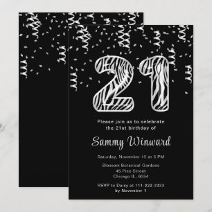 Convite Balões de Impressão aniversário de 21 anos Zebra c