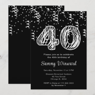 Convite Balões de Impressão aniversário de 40 anos Zebra c