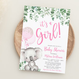 Convite Balões de Koala Eucalipto Festa de Bebê Menina