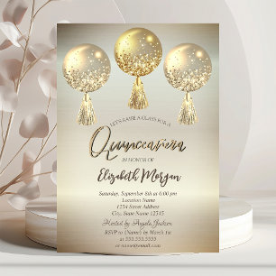 Convite Balões de Luxo com Brilho Dourado para Quinceañera