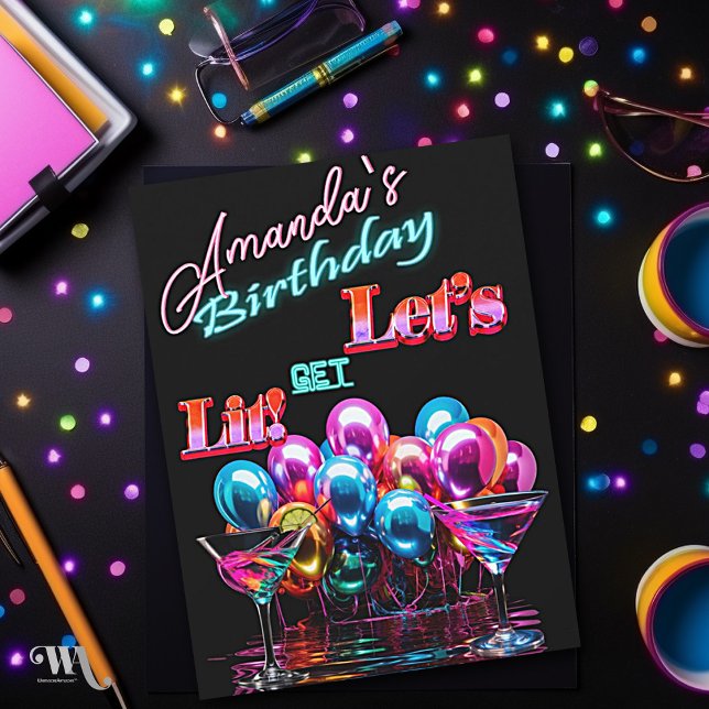 Convite Balões de Luz Neon Cocktail Aniversário (Criador carregado)