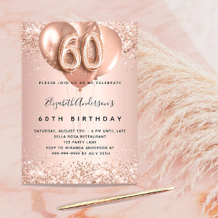Convite Balões de ouro de rosa de 60 anos glamourosos