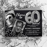 Convite Balões de prata de quadro quente 2 Foto 60º aniver<br><div class="desc">Celebrar o marco de entrar nos magníficos anos 60 com esses únicos "Balões de Prata de Chalkboard 60º Convites de Aniversário". Enriquecidos com um fundo calkboard rústico e flechas de cintilação falsa, estes convida o encanto vintage exude e a elegância moderna. Carregue uma foto da estrela de aniversário, então e...</div>