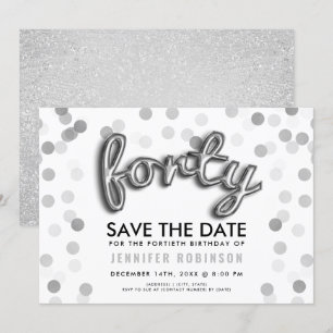 Convite Balões de Prata Glitter Confetti aniversário de 