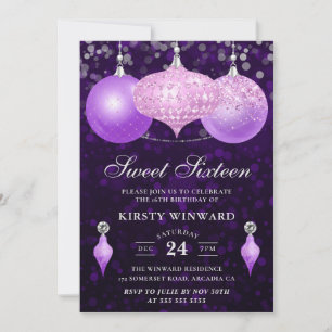Convite Balões de Purpurina Rosa e Roxo Sweet Sixteen