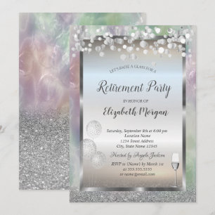 Convite Balões de Taça de Vinho Brilho Prateado Holográfic