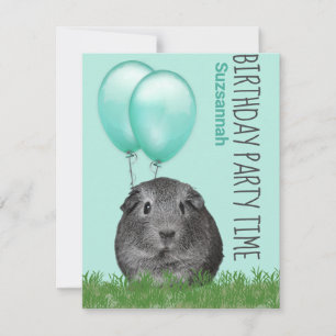 Convite Balões de Teal Guiné Pig, Aniversário Personalizad