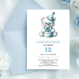 Convite Balões de ursinho de pelúcia azul menino aniversár