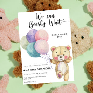 Convite Balões de Ursinho de Pelúcia para Chás de Bebê