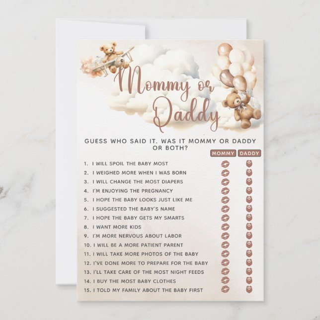 Convite Balões de Urso de Chá de fraldas ou mamãe (Frente)