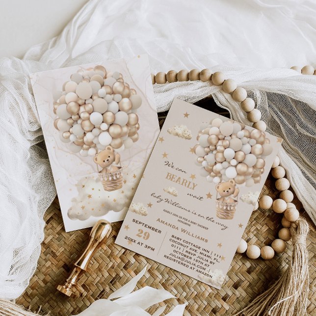 Convite Balões de Urso de Espera Neutros Chá de fraldas Do (Criador carregado)
