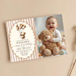 Convite Balões de Urso de Pelúcia Marrom Listras Aniversár