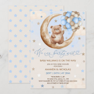 Convite Balões de Urso de Pelúcia & Menino Azul Lua Chá de
