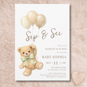 Convite Balões de Urso de Pelúcia Sip and See