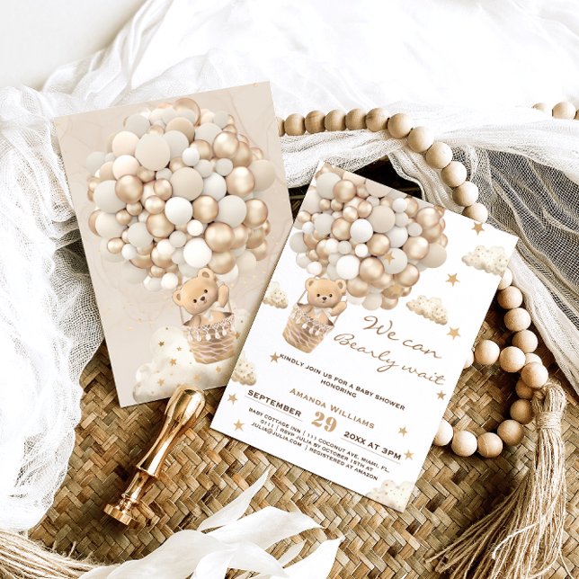 Convite Balões de Urso Esperam Chá de fraldas Neutro (Criador carregado)