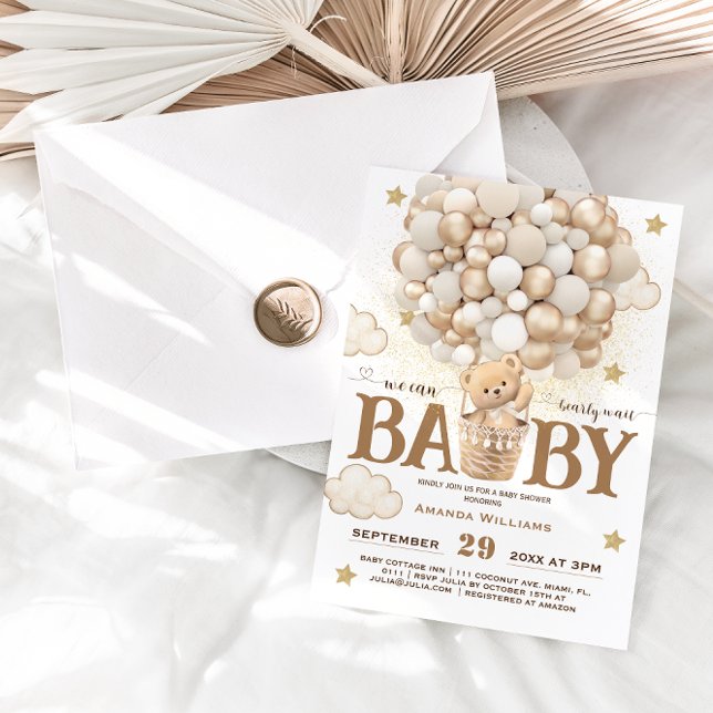 Convite Balões de Urso Mal Esperam Boho Branco Chá de Bebê (Criador carregado)