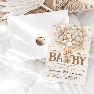 Convite Balões de Urso Mal Esperam Chique Boho Chá de Bebê