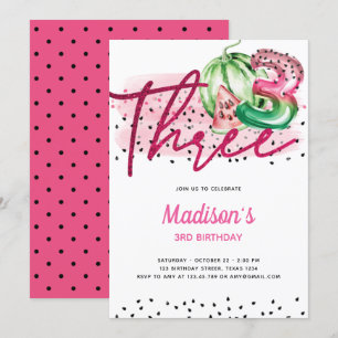 Convite Balões de Verão Letras Melon aniversário de 3 a