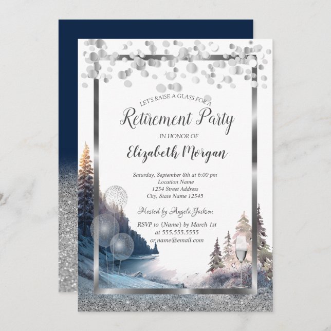 Convite Balões de Vidro de Vinho,Aposentação da Paisagem (Frente/Verso)