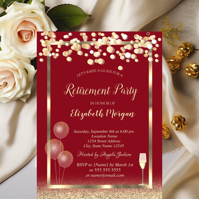 Convite Balões de Vidro de Vinho Aposentação Vermelha de P (Criador carregado)