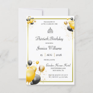 Convite Balões Decorativos, Frame Dourado, Aniversário