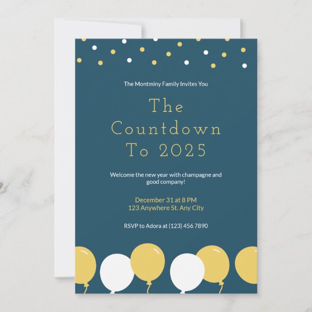 Convite Balões do Partido de Ano Novo e Confetti (Frente)