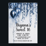 Convite Balões do Partido Metálico Azul Ivy White Sweet 16<br><div class="desc">Personalizar para qualquer evento.</div>