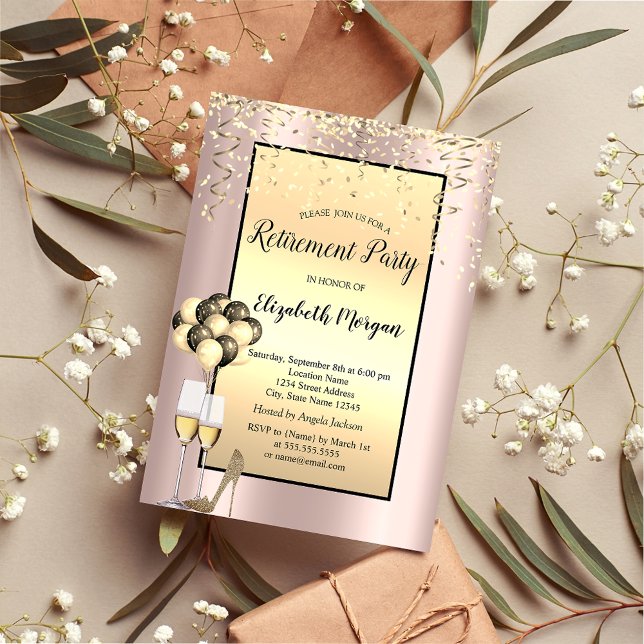 Convite Balões, Dourada Retirada de Rosa de Confetti Doura (Criador carregado)