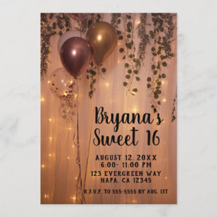 Convite Balões Dourado Rosa Luzes de Rosa Silvestre Trepad